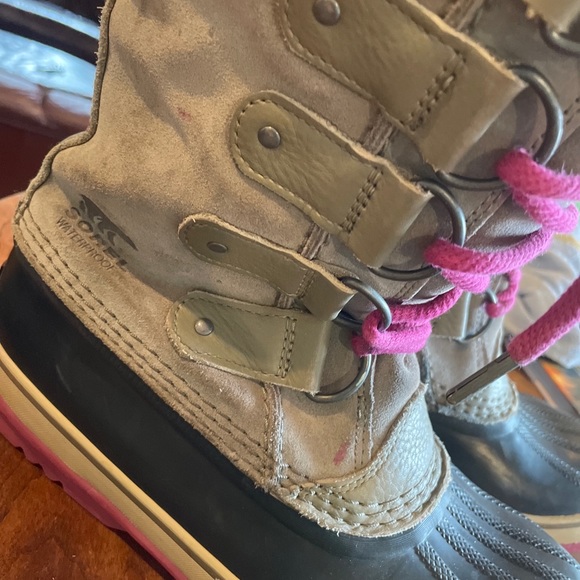 SOREL Joan Of Arctic Faux Fur Lined Suede Pebble Deep Blush Boots Wool Liner  8 - Picture 9 of 9